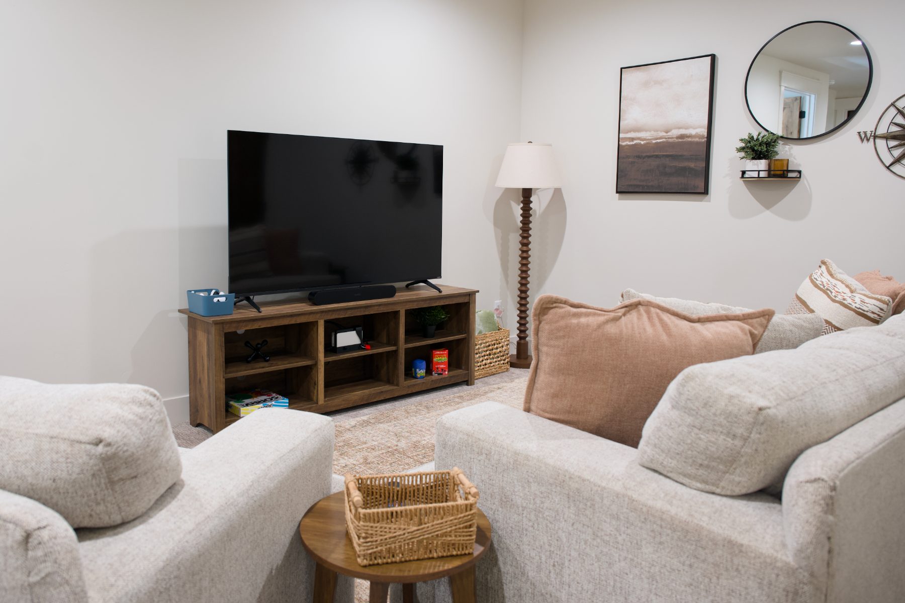 Upstairs living room with sectional seating and mountain-view windows